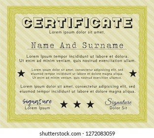 Yellow Sample Diploma. Money Pattern design. Customizable, Easy to edit and change colors. With complex background. 