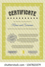 Yellow Sample Diploma. Money Pattern. With quality background. Customizable, Easy to edit and change colors. 