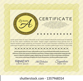 Yellow Sample Diploma. Money Pattern design. With linear background. Detailed. 