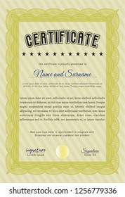 Yellow Sample Diploma. Money style design. Complex background. Vector illustration. 