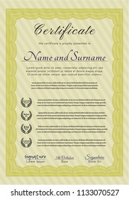 Yellow Sample Diploma. Nice design. Detailed. Complex background. 