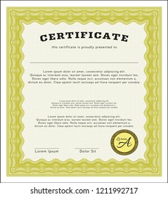 Yellow Sample Diploma. Nice design. With guilloche pattern. Customizable, Easy to edit and change colors. 