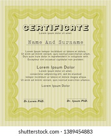 Yellow Sample Diploma. Nice design. Customizable, Easy to edit and change colors. Complex background. 