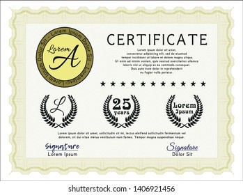 Yellow Sample Diploma. Nice design. Printer friendly. Customizable, Easy to edit and change colors. 