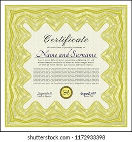 Yellow Sample Diploma. Perfect design. Customizable, Easy to edit and change colors. With complex linear background. 