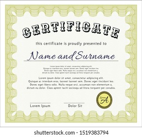 Yellow Sample Diploma. Printer friendly. Customizable, Easy to edit and change colors. Money design. 