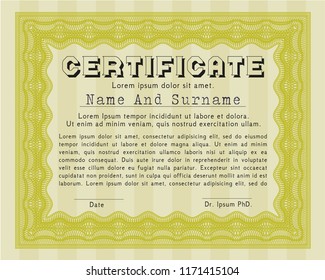 Yellow Sample Diploma. With quality background. Cordial design. Customizable, Easy to edit and change colors. 