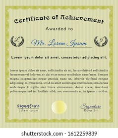 Yellow Sample Diploma. With quality background. Vector illustration. Money style design. 