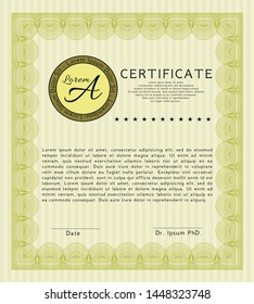 Yellow Sample Diploma. Retro design. Customizable, Easy to edit and change colors. Complex background. 