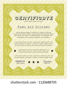 Yellow Sample Diploma. Superior design. With guilloche pattern. Detailed. 