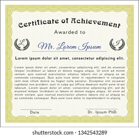 Yellow Sample Diploma. Superior design. With complex linear background. Customizable, Easy to edit and change colors. 