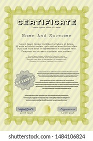 Yellow Sample Diploma. Superior design. Detailed. With linear background. 