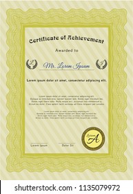 Yellow Sample Diploma. Vector illustration. With quality background. Cordial design. 
