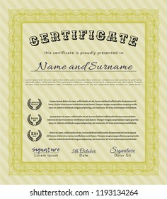 Yellow Sample Diploma. Vector illustration. Easy to print. Retro design. 