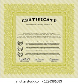Yellow Sample Diploma. Vector illustration. With quality background. Money Pattern. 