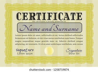 Yellow Sample Diploma. Vector illustration. Complex background. Sophisticated design. 