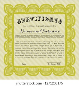 Yellow Sample Diploma. Vector illustration. Complex background. Beauty design. 