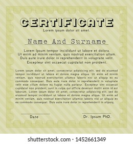 Yellow Sample Diploma. Vector illustration. With complex background. Money design. 