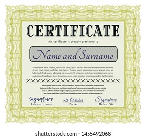 Yellow Sample Diploma. Vector illustration. With linear background. Nice design. 