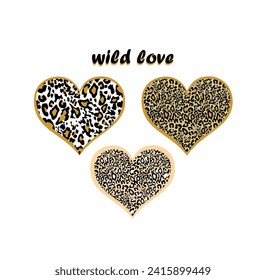 Amarillo, color de arena y dorado piel leopardo impresión en variación de forma de corazón y letras de amor silvestre para hoodie, bolso, moda de camiseta diseño textil