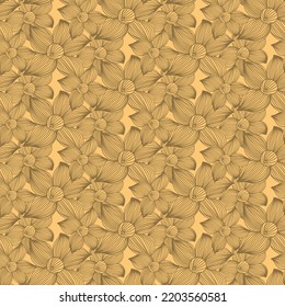 Yellow sand floral seamless pattern with flower, monochrome vector illustration for design