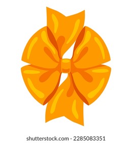 Yellow satin bow illustration. Ribbon with knot for card decoration and design.