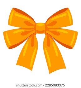 Yellow satin bow illustration. Ribbon with knot for card decoration and design.