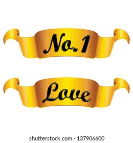 Yellow satin ribbon with writings, vector illustration