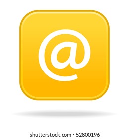 Yellow satined rounded squares button with at with shadow on white