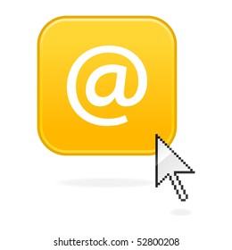 Yellow satined web button with at sign and cursor arrow on white