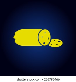 Yellow Sausage vector icon on a blue background