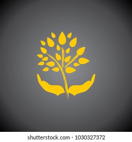 Yellow Save tree icon on black background.