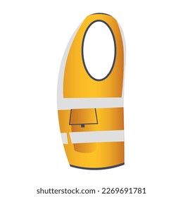 Yellow saving vest on white background, side view