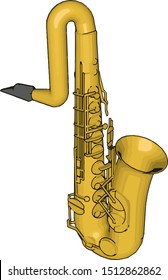 Yellow saxophone, illustration, vector on white background.