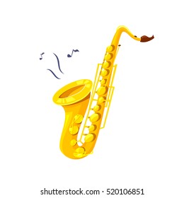 Yellow saxophone music instrument colorful vector illustration