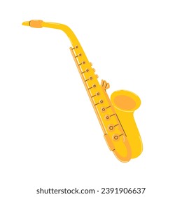 Yellow saxophone. Wind Musical instrument. Simple hand drawn clipart. Flat Vector illustration isolated on a white background.