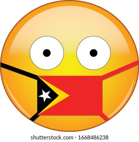 Yellow scared emoji in Timorese medical mask protecting from SARS, coronavirus, bird flu and other viruses, germs and bacteria and contagious disease as well as toxic smog in Timor Leste.