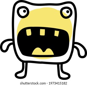 Yellow scared rectangular monster, icon illustration, vector on white background