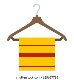 Yellow scarf on wooden coat hanger, icon flat isolated on white background vector illustration