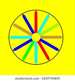 yellow scene behind a circle of colorful round shapes