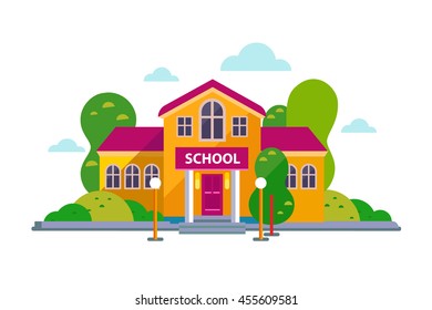 yellow  school building vector flat design