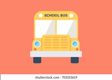 Yellow school bus. Back to school. Front view. Vector flat cartoon illustration. Vector illustration.