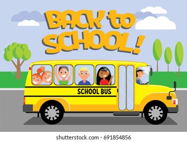 Yellow school bus. Back to school. Vector illustration.