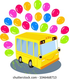 Yellow school bus and balloons