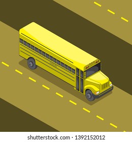 yellow school bus cartoon 3 d angle. Vector image. eps