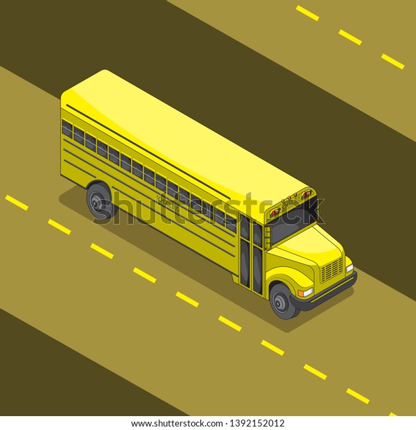 yellow\
school bus cartoon 3 d angle. Vector image.\
eps
