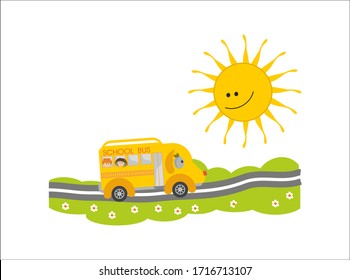 yellow school bus and children