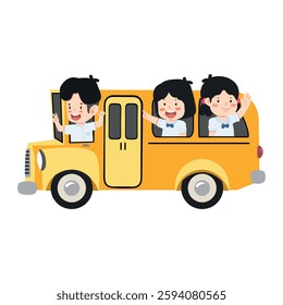 A yellow school bus with children
