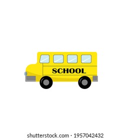 Yellow school bus childrens toy illustration. Vector illustration on white isolated background. Drawing for use in prints, patterns,kids products, games, cards and invitations, logos, brochures.