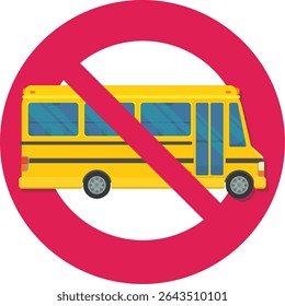 Yellow school bus with a circular red strikethrough prohibition symbol in flat design style (cut out)